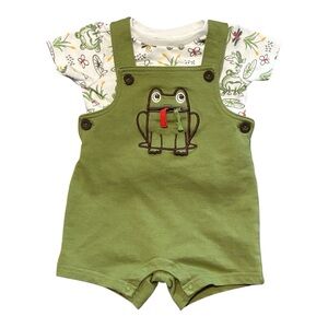 Baby Essentials Green Frog Short Overalls Baby Boy 2 piece set 9 months